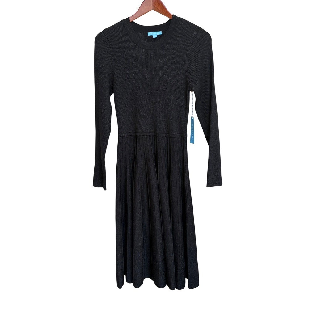 NWT Draper James Black Long Sleeve Metallic Pleated Sweater Dress L K3224SWR - Picture 2 of 8